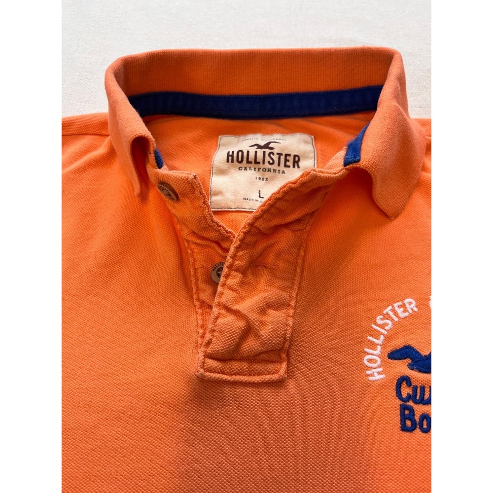 Y2K Hollister Polo Shirt Custom Boards Logo Orange Mens sz L Embroidered 2000's - Picture 3 of 16